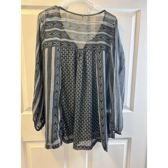 Free People Oversized Black Gray Sheer Blouse With Purple Beading Detail. Small - Picture 5 of 6